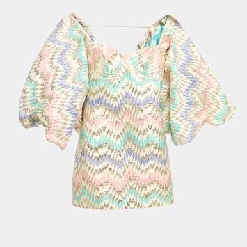 مملوكة مسبقًا Mrs. Keepa Multicolor Chevron Lurex Jacquard Sleeve Detail Mini Dress M