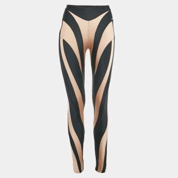 مملوكة مسبقًا Mugler Tan/Black Paneled Jersey Spiral Leggings M