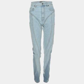 Pre Owned MUGLER Blue Denim Panelled Skinny Jeans M