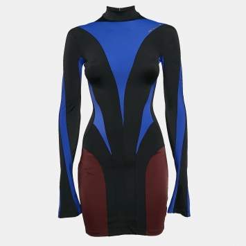 Pre Owned Mugler x H&M Multicolor Paneled Jersey Full Sleeve Mini Dress XS