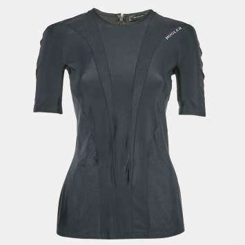 Pre Owned Mugler Black Technical Jersey Paneled Top M