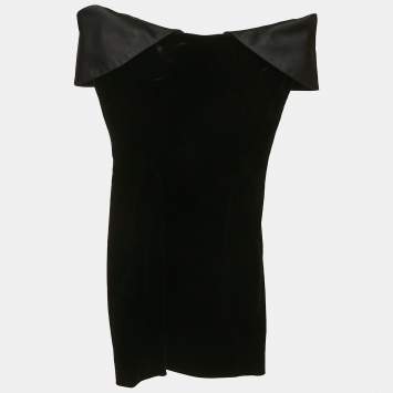 Pre Owned Mugler Black Velvet & Satin Strapless Mini Dress XXS