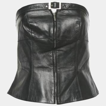 Pre Owned MUGLER Black Leather Strapless Top M