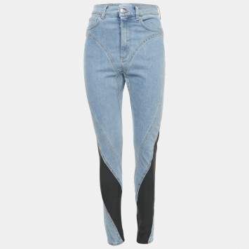 Pre Owned MUGLER X H&M Blue & Black Panel Denim Spiral Skinny Jeans M Waist 27"