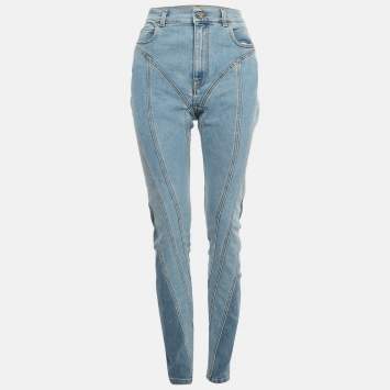 Pre Owned MUGLER Blue Paneled Denim High-Rise Jeans M/Waist 30"