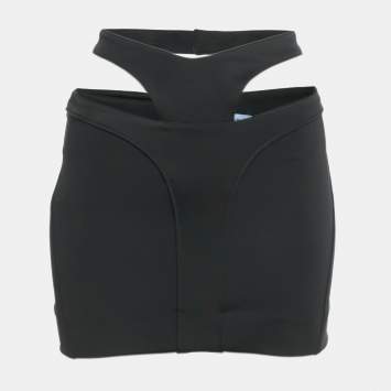Pre Owned MUGLER Black Jersey Cut-Out Waist Mini Skirt S