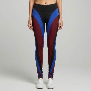Pre Owned Mugler x H&M Blue/Burgundy Technical Jersey Spiral Paneled Leggings M