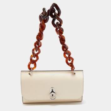Pre Owned Mulberry Off White Leather Tortoise Amberley Shoulder Bag