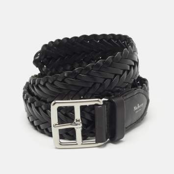 Pre Owned Mulberry Black Woven Leather Buckle Belt M