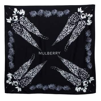 Pre Owned Mulberry Black Floral Logo Print Silk Scarf