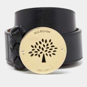 Pre Owned Mulberry Black Leather Buckle Waist Belt 70CM