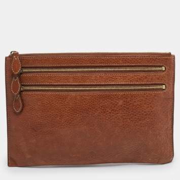 Pre Owned Mulberry Brown Leather Multi Zip Slim Pouch
