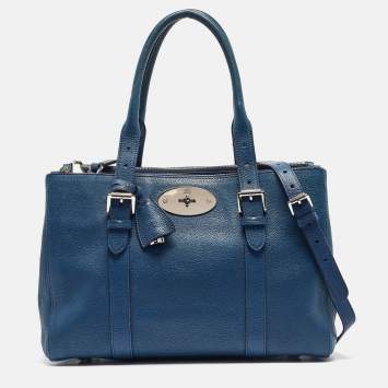 Pre Owned Mulberry Blue Leather Bayswater Double Zip Tote