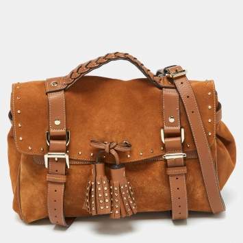 Pre Owned Mulberry Brown Nubuck and Leather Studded Tassel Alexa Satchel