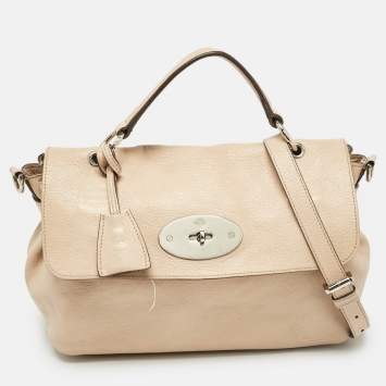 Pre Owned Mulberry Beige Leather Postman Lock Top Handle Bag