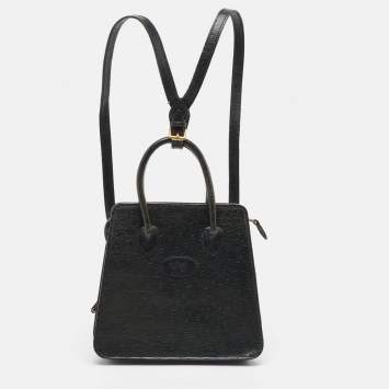 Pre Owned Mulberry Dark Green Ostrich Embossed Leather Convertible Tote