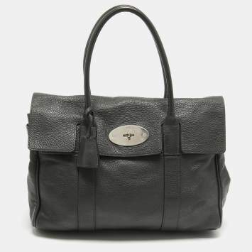 Pre Owned Mulberry Dark Grey Leather Bayswater Satchel