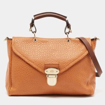 Pre Owned Mulberry Orange Grained Leather Polly Push Lock Top Handle Bag