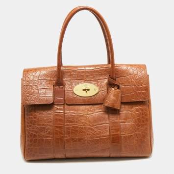 Pre Owned Mulberry Brown Croc Embossed Leather Bayswater Satchel