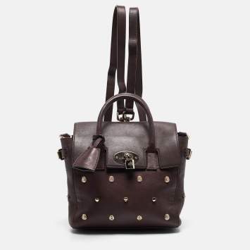 Pre Owned Mulberry Burgundy Leather Cara Delevigne Studded Convertible Backpack