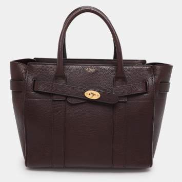 Pre Owned Mulberry Burgundy Leather Small Zipped Bayswater Tote