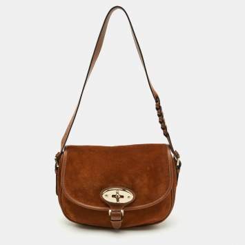 Pre Owned Mulberry Brown Suede and Leather Braided Accent Flap Crossbody Bag