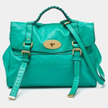 Mulberry Green Leather Alexa Flap Top Handle Bag