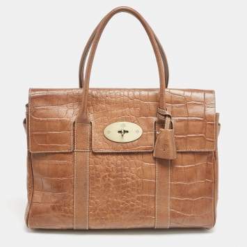 Pre Owned Mulberry Brown Croc Embossed Leather Bayswater Satchel
