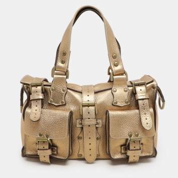 Pre Owned Mulberry Gold Leather Roxanne Satchel