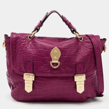 Pre Owned Mulberry Pink Croc Embossed Leather Tillie Flap Top Handle Bag