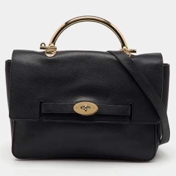 Pre Owned Mulberry Black Leather Medium Belted Bayswater Top Handle Bag