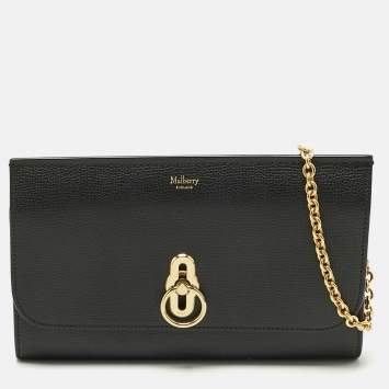 Mulberry Black Leather Amberley Chain Clutch