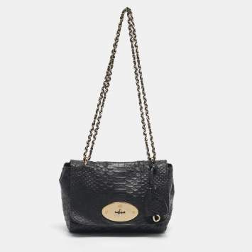 Pre Owned Mulberry Black Python Embossed Leather Lily Chain Shoulder Bag