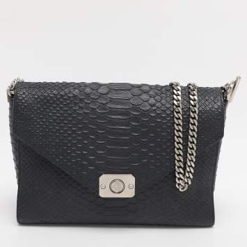 Pre Owned Mulberry Navy Blue/ Turquoise Snakeskin Embossed Leather Delphie Duo Flap Shoulder Bag