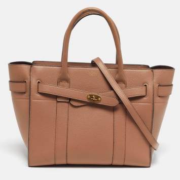 Pre Owned Mulberry Zipped Bayswater Small Beige Leather Tote