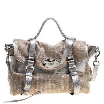 Pre Owned Mulberry Sparkle Grey Woven Fabric Alexa Top Handle Shoulder Bag