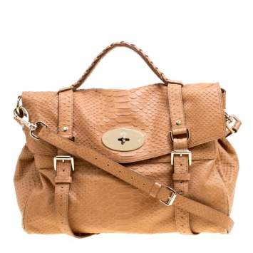 Pre Owned Mulberry Brown Python Embossed Leather Oversized Alexa Satchel