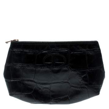 Pre Owned Mulberry Black Croc Embossed Pouch