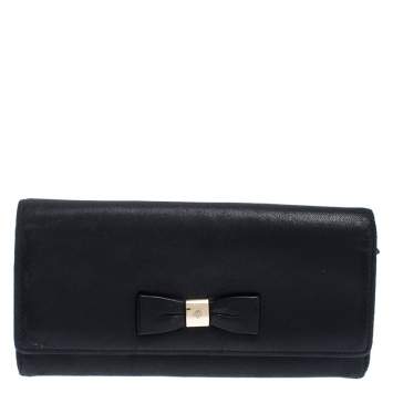 Pre Owned Mulberry Black Leather Bow Continental Wallet