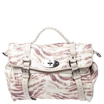 Pre Owned Mulberry Multicolor Tiger Print Straw Alexa Satchel 