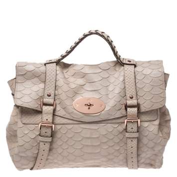 Pre Owned Mulberry Cream Python Embossed Leather Oversized Alexa Satchel