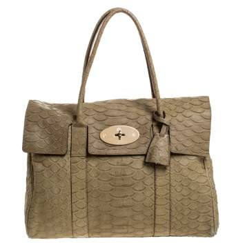 Pre Owned Mulberry Olive Green Python Embossed Leather Bayswater Satchel