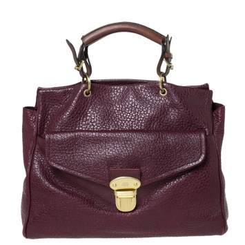 Pre Owned Mulberry Burgundy Grained Leather Polly Push Lock Tote