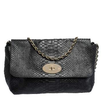 Pre Owned Mulberry Black Python Embossed Leather Lily Crossbody Bag