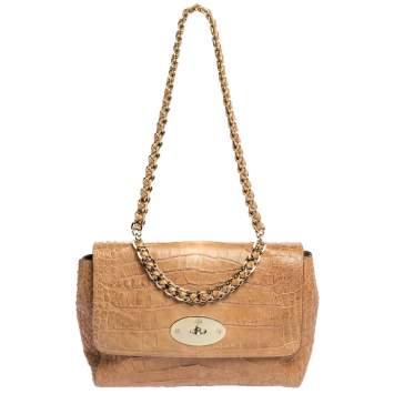 Pre Owned  Mulberry Light Brown Croc Embossed Leather Lily Top Handle Bag