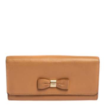 Pre Owned Mulberry Beige Leather Bow Continental Wallet