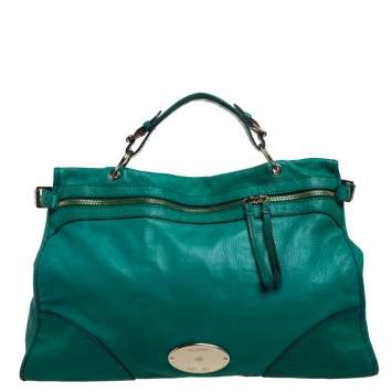 Pre Owned Mulberry Green Leather Taylor Top Handle Bag