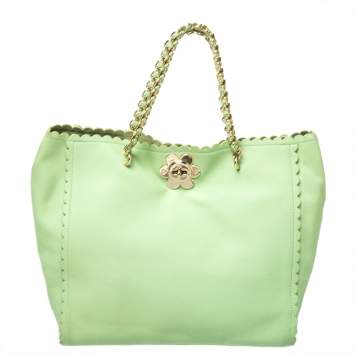 Pre Owned Mulberry Mint Green Leather Flower Cecily Tote