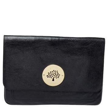 Pre Owned Mulberry Black Leather Oversized Clutch