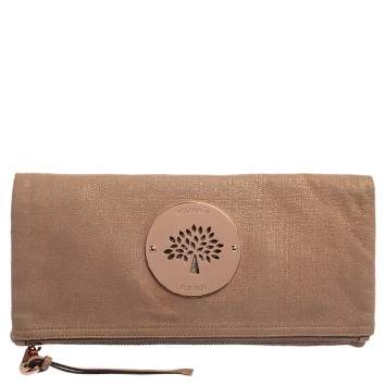 Pre Owned Mulberry Rose Gold Shimmer Nubuck Leather Daria Fold Over Clutch